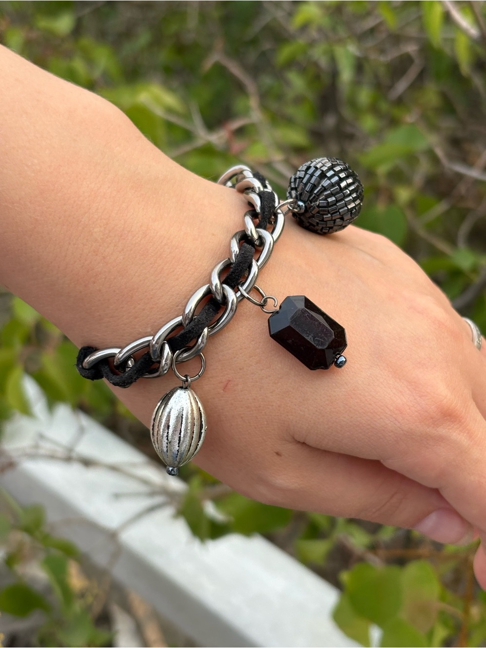 Vintage Y2K Beaded Bracelet Silver Tone